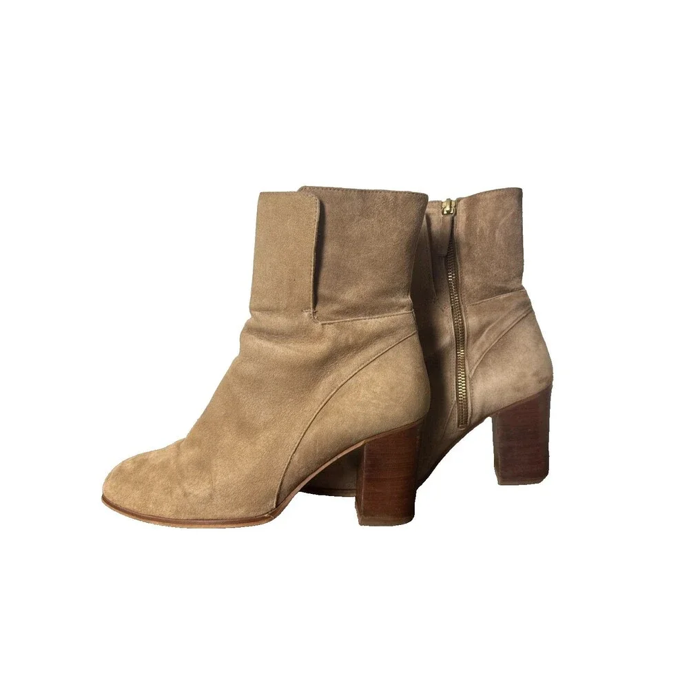 Free People Suede Ankle Boots Womens 39 Brown Tan Block Heel Boho Spain